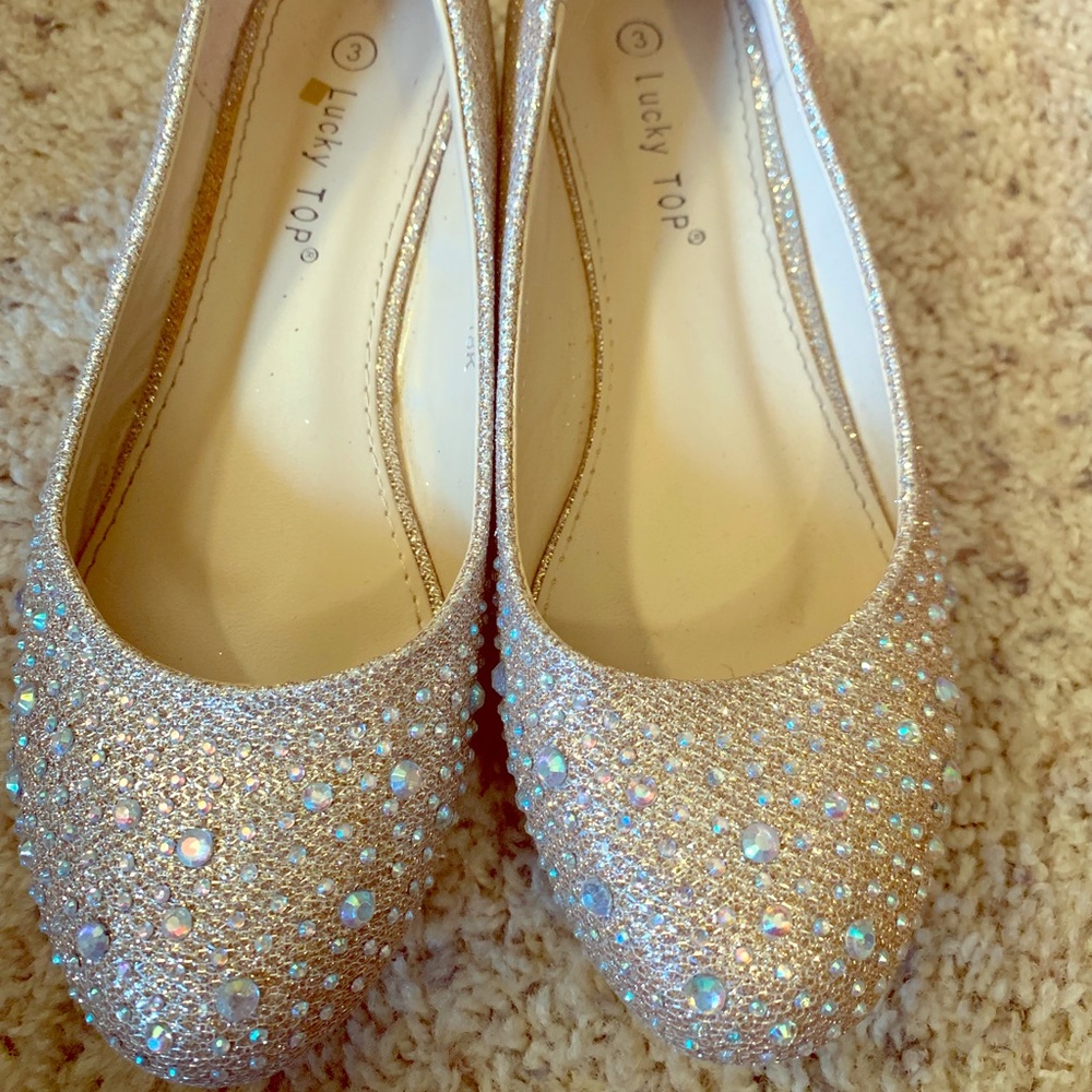 Kids Champagne Wedge Shoes - Size 3